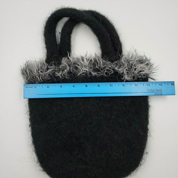Handcrafted Small Tote Black and Gray Purse Hand Bag Wool Felt Artisanal 10" - Picture 10 of 11